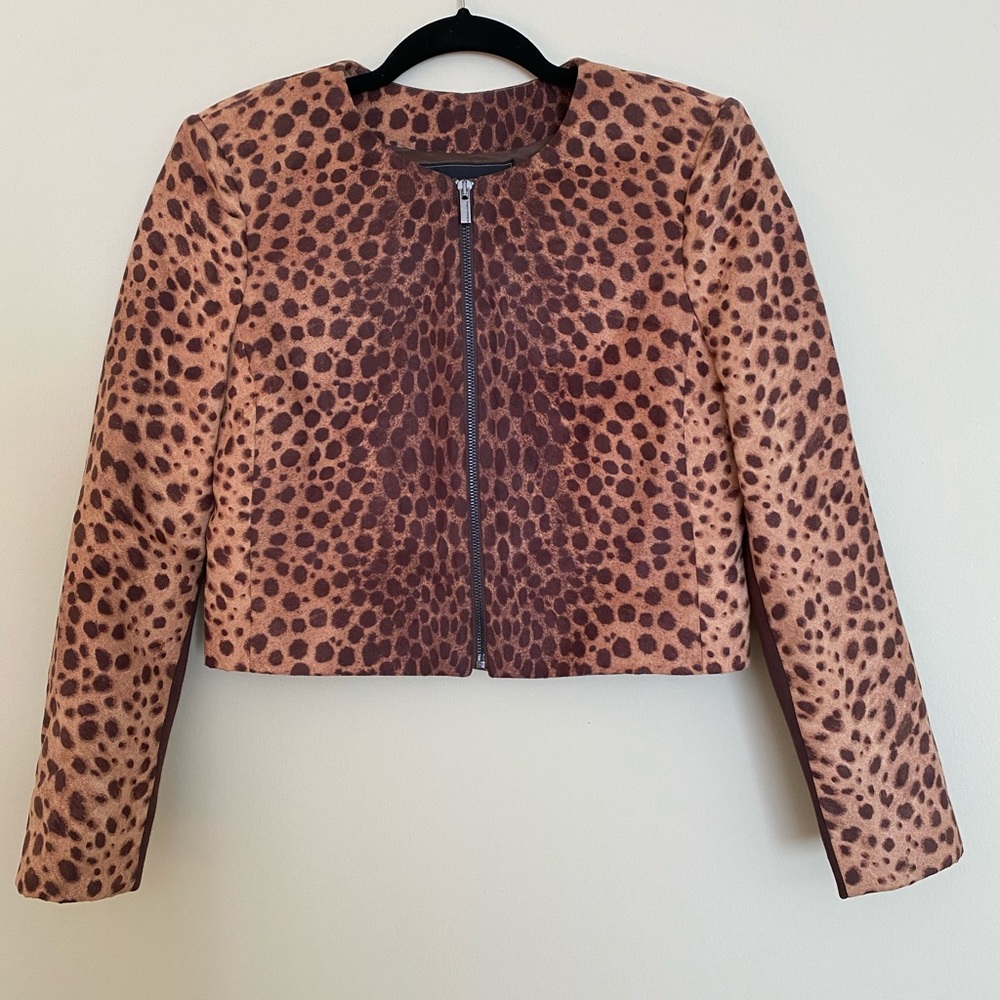 BGBG Faux Suede Leopard Cropped Jacket - SM